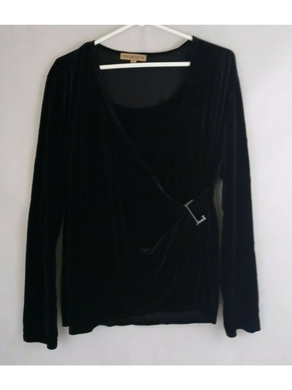 Notations Women's Black Velvet Blouse With Buckle Accent Size XL
